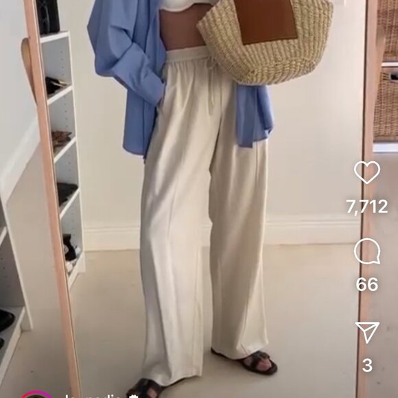 Linen Drawstring Straight Leg Pants (Natural White) - Lattelier - Picture 4 of 11